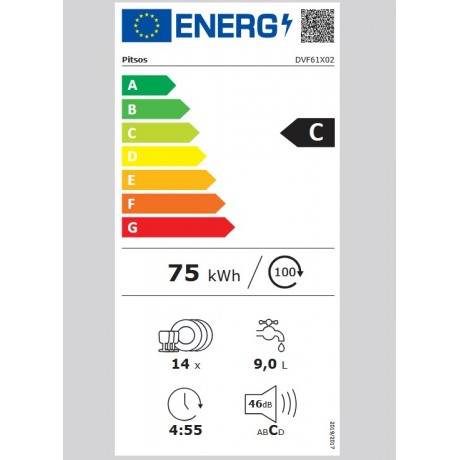 PITSOS DVF61X02 60 cm για 14 Σερβίτσια Εντοιχιζόμενο Πλυντήριο Πιάτων PITSOS DVF61X02 60 cm για 14 Σερβίτσια Εντοιχιζόμενο Πλυντήριο Πιάτων